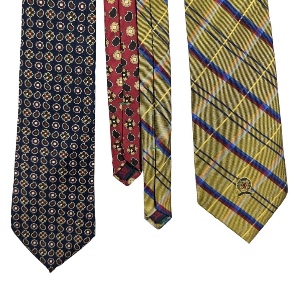 Pair of Tommy Hilfiger Silk Ties Italian Fabric Made in the USA Yellow Blue Red